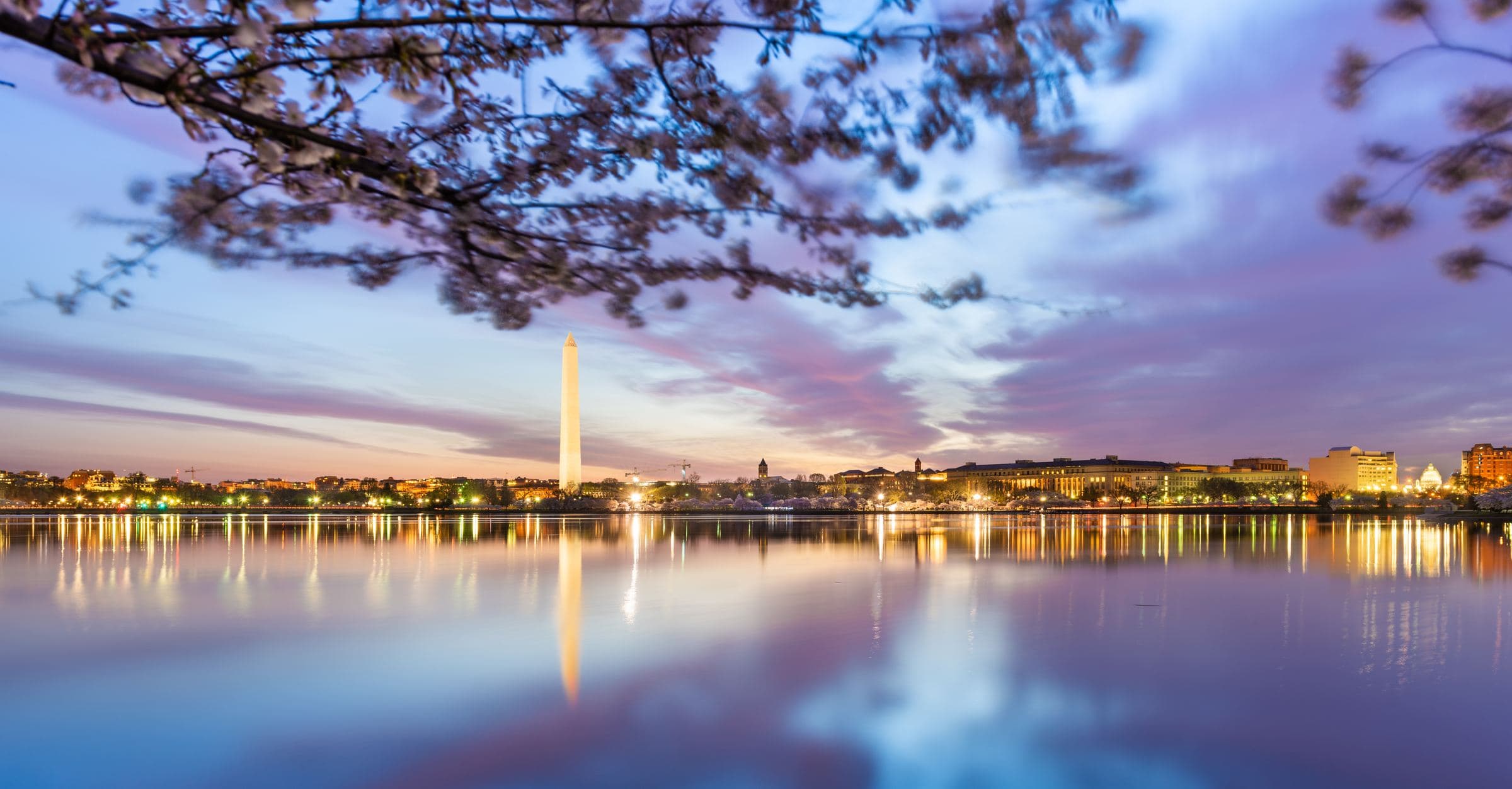 Washington Monument across the Tidal Basin at dusk